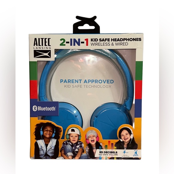 Altec Lansing Kid-Safe 2n1 Bluetooth Headphones: Wireless-Antimicrobial-Foldable - Picture 1 of 10